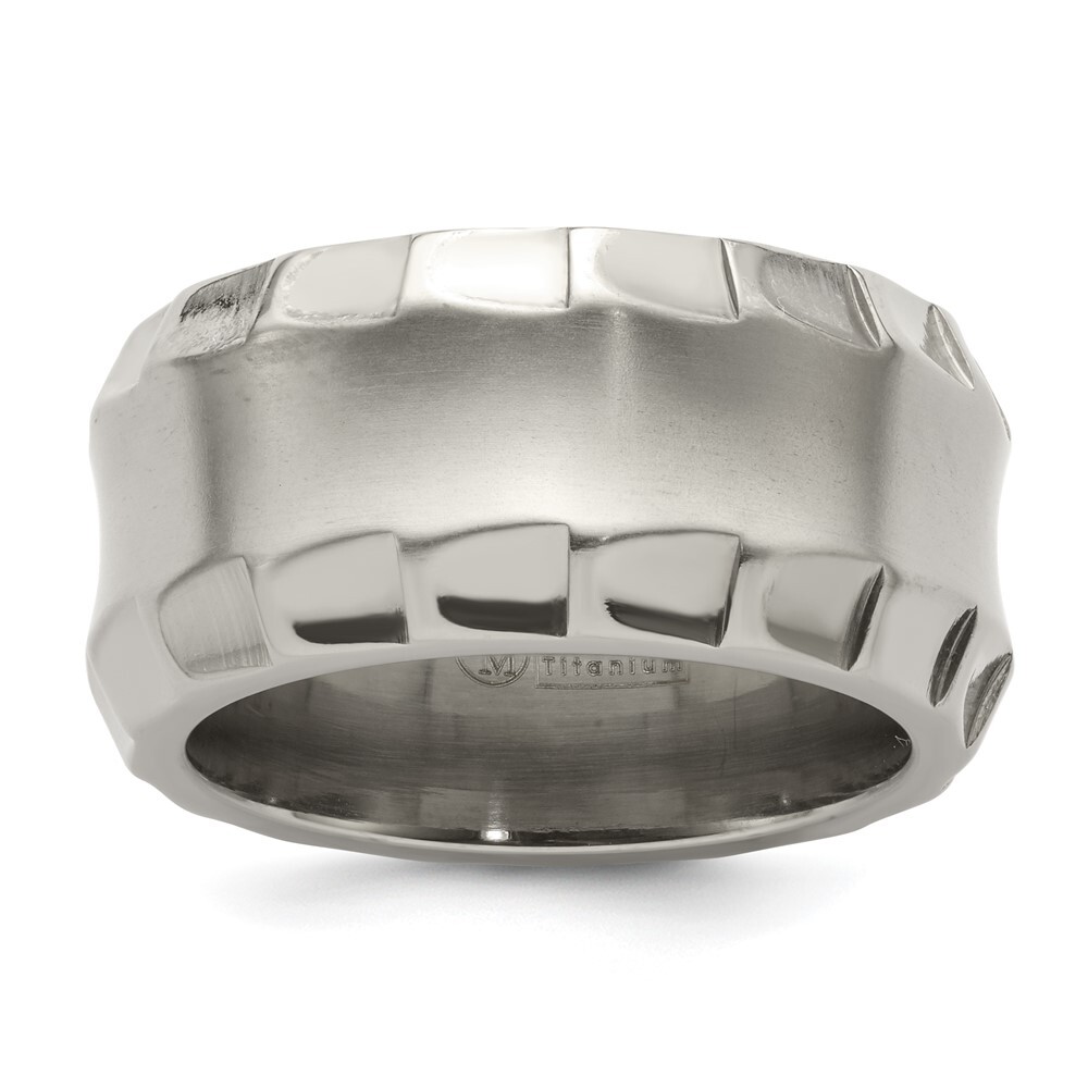 Titanium Faceted Edge Brushed/Polished 12mm Concave Band Ring Size 8