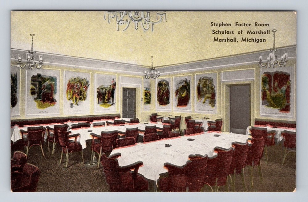 Marshall MI-Michigan, Stephen Foster Room Schulers Of Marshall Vintage Postcard