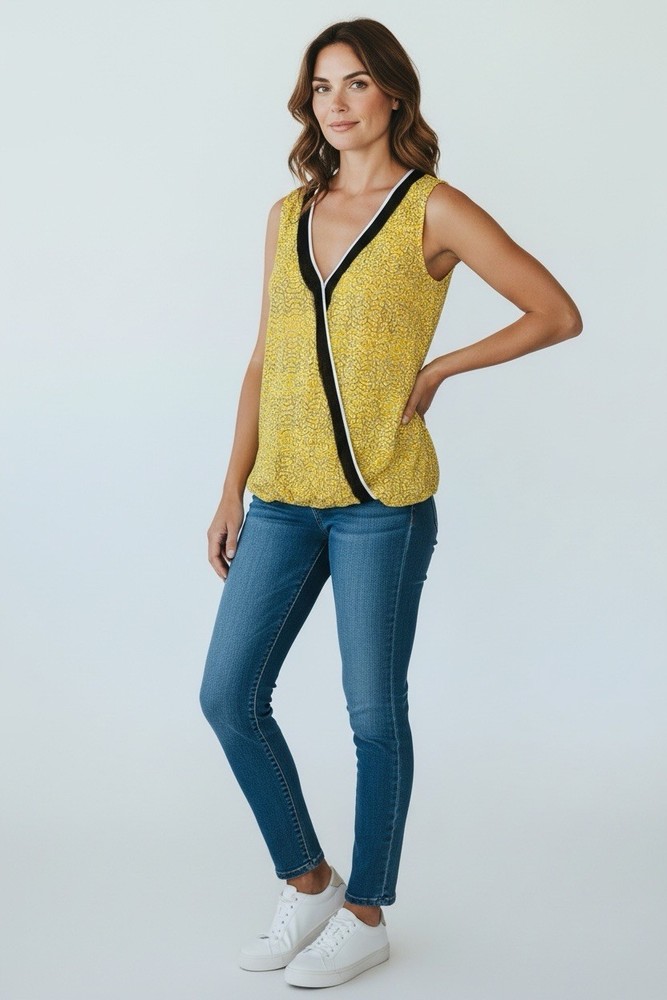 Daniel Rainn Women's Size Small V Neck Sleeveless Yellow Blouse Top Shirt