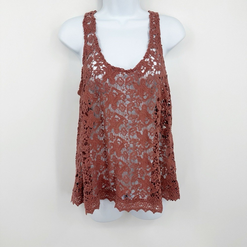 Ecote Pink Crochet Knit Tank Top Size Medium Boho Hippie Festival Fairycore