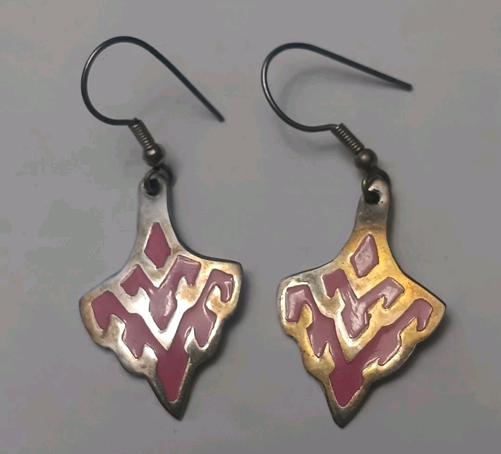 Vintage ALPACA Silver Pink Earrings Made In MEXICO