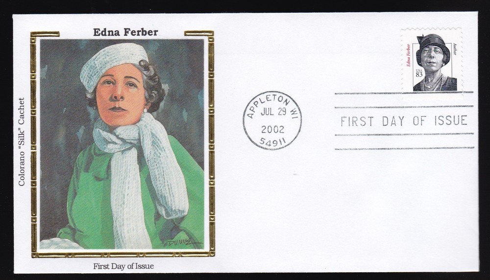 Edna Ferber #3433 Us First Day Cover 2002, Colorano Silk Cachet Fdc