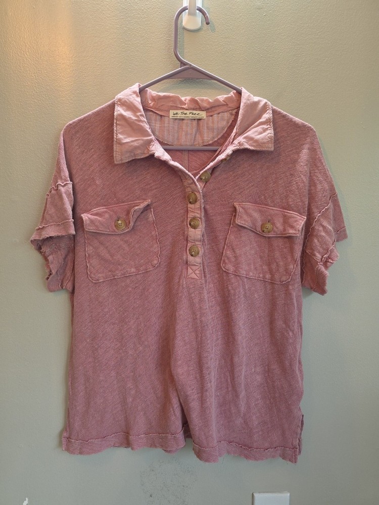 We The Free People people oversized top Size Medium Pink Pockets Exposed Seam