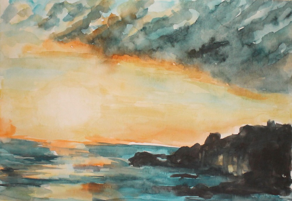 Impressionist waterolor painting seascape