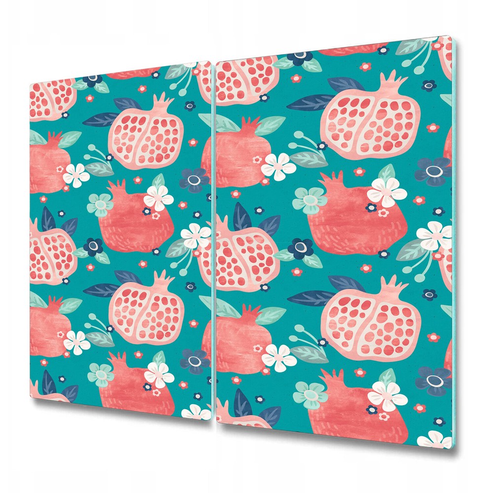 Glass Kitchen Worktop Saver Pomegranate Vintage drawing turquoise 2x30x52