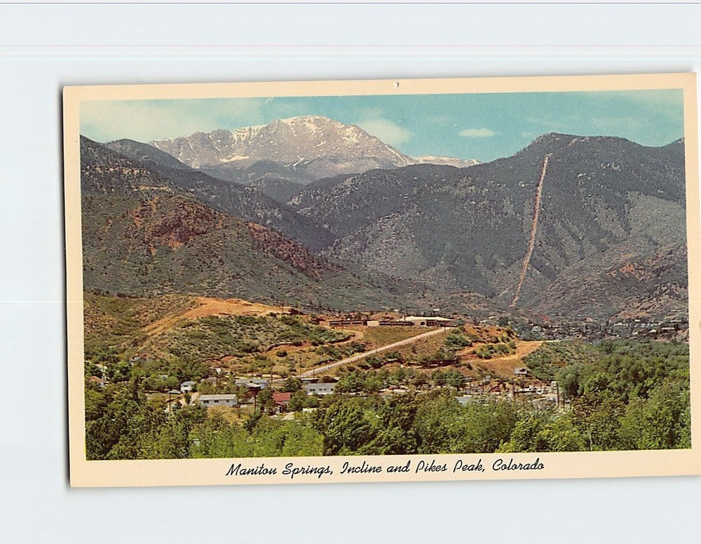 Postcard Manitou Springs Incline & Pikes Peak Colorado USA