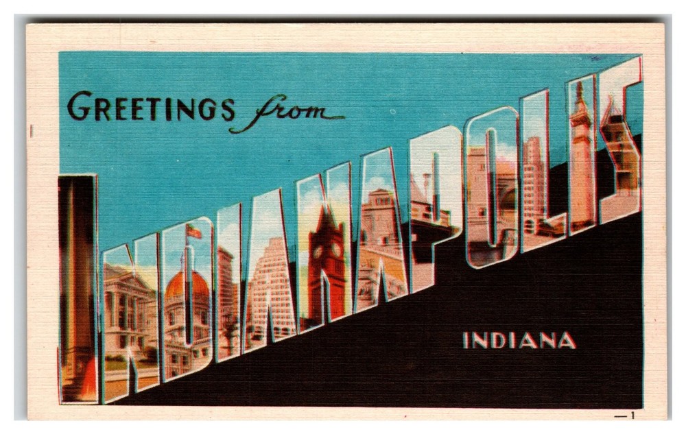 Greetings from Indianapolis Indiana Large Letter Linen Postcard Dexter Press