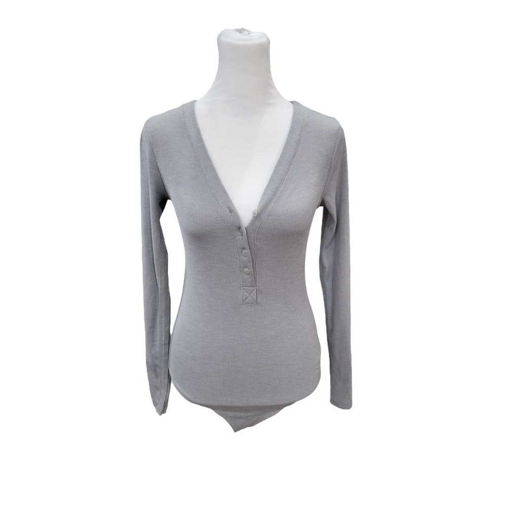 Nike Women's Dri Fit Yoga Luxe Infinalon Bodysuit Size XS Grey Open Back Thong