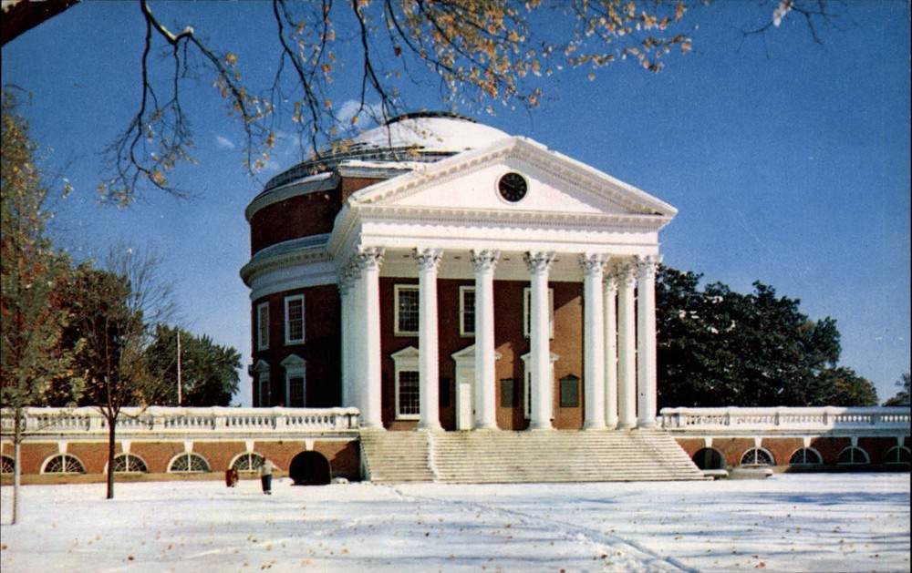 Charlottesville Virginia University Rotunda Thomas Jefferson snow ~ postcard