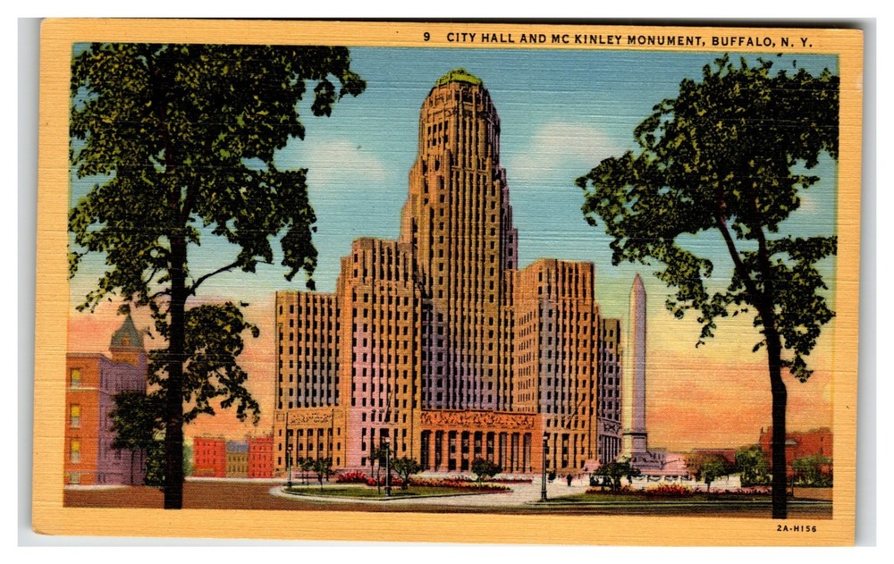 Vintage Linen Postcard Buffalo City Hall & McKinley Monument NY