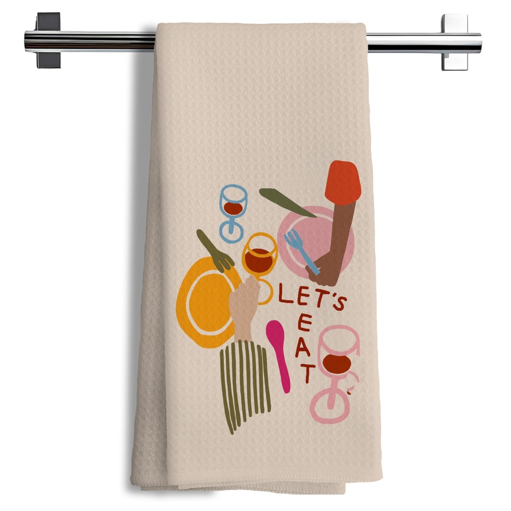 Modern Abstract Let's Eat Bar Kitchen Dish Tea Towels for Decor-image