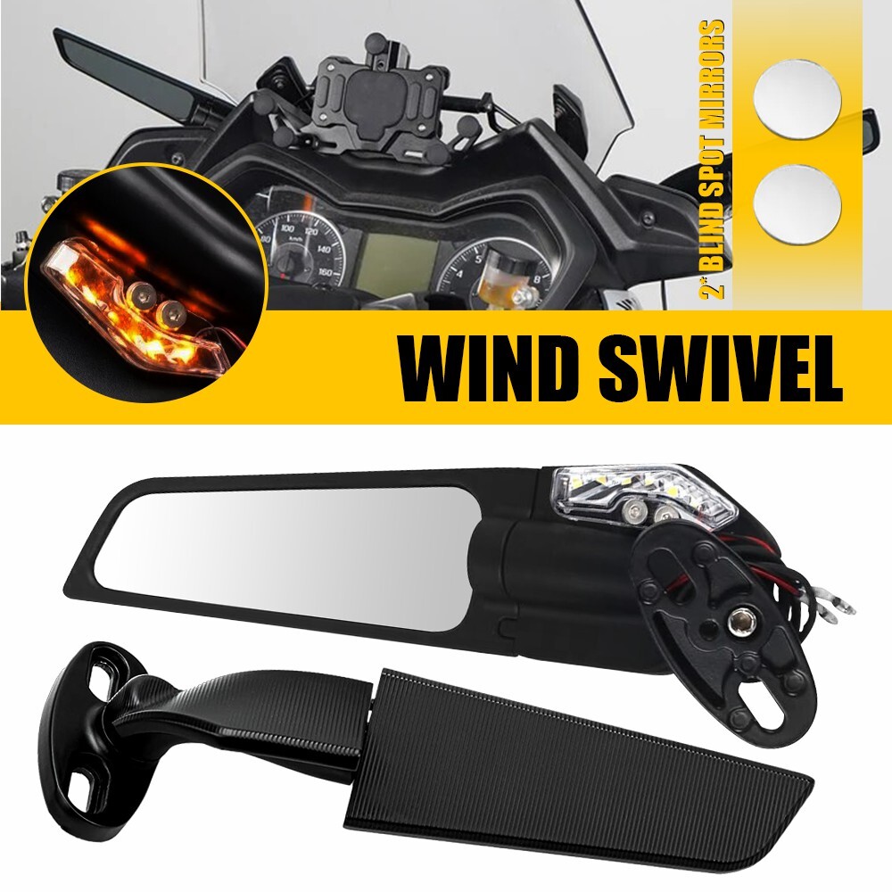 For Yamaha R1 R3 Kawasaki LED Wind Swivel Wing Rearview Side LED Mirror Light US