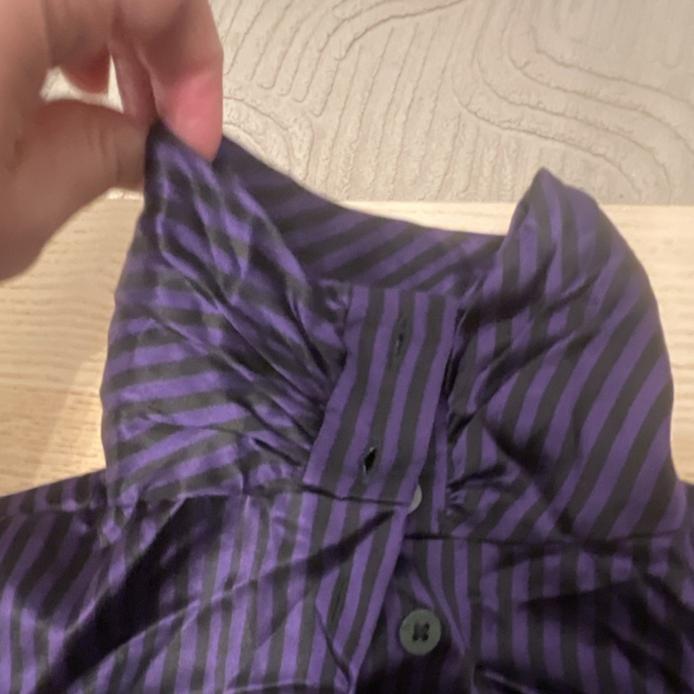 Ellen Tracy Collared Button-Up Shirt 12 Purple Black Striped Long Sleeve Women