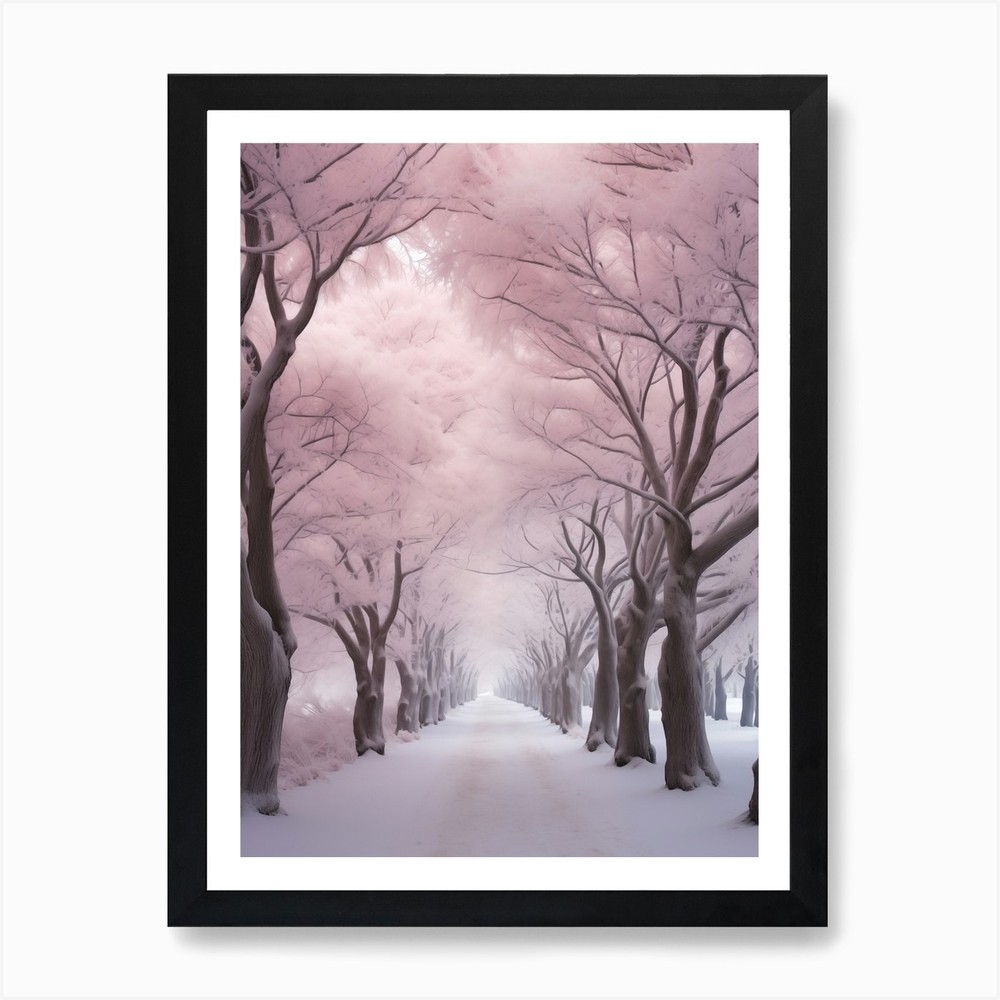Snowy Sakura Trees Framed Canvas Art Print Wall Decor