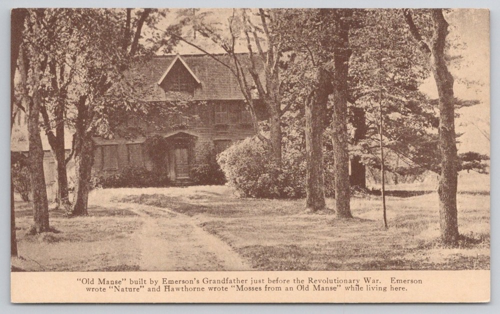 The Old Manse Concord MA Postcard Emerson Hawthorne Home Pre-Revolutionary War