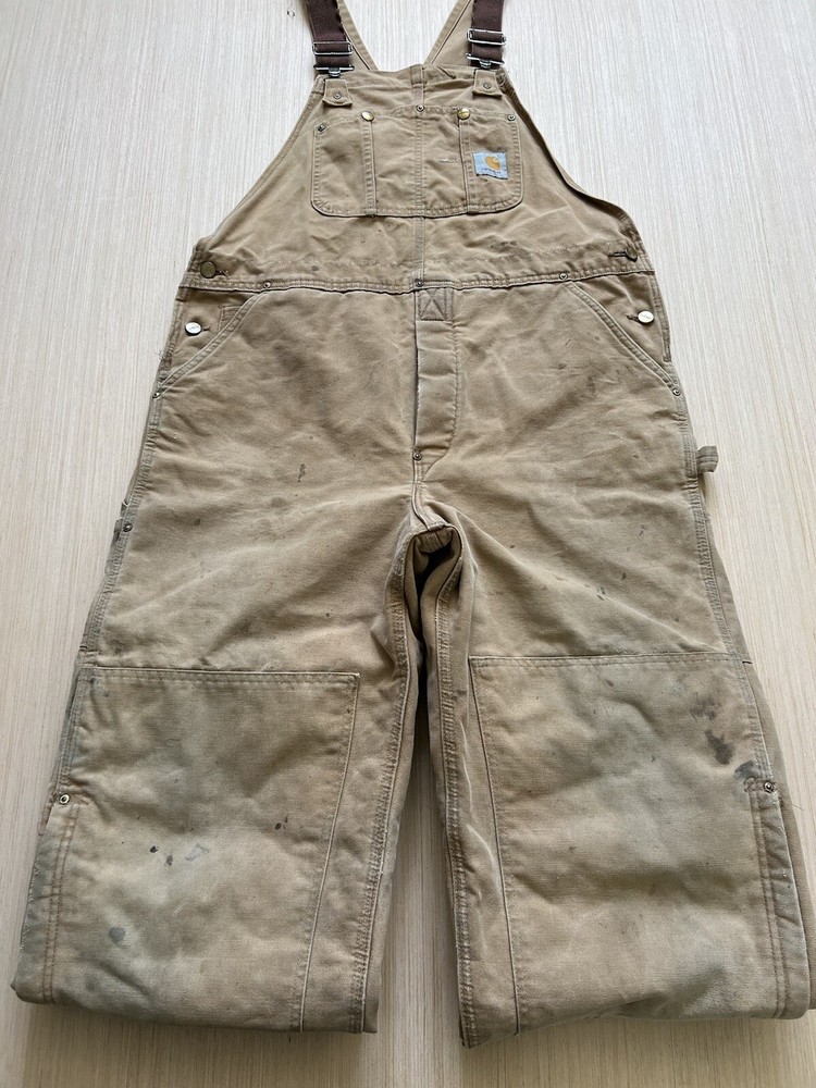 Carhartt R02 BRN Insulated Overalls Duck Canvas Double Knee Size 38x30 USA Read