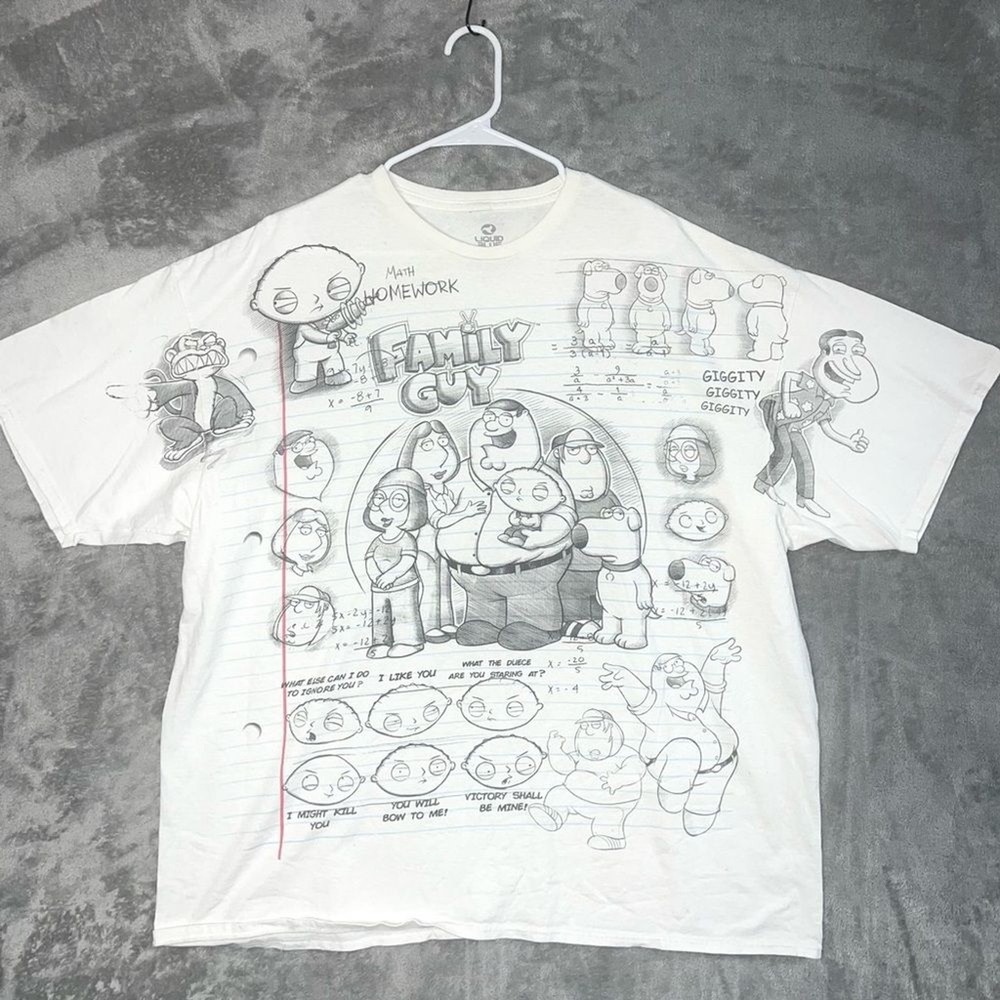 Family Guy Liquid Blue T-Shirt Mens 3XL Sketch Graphic White Adult Cartoon Tee