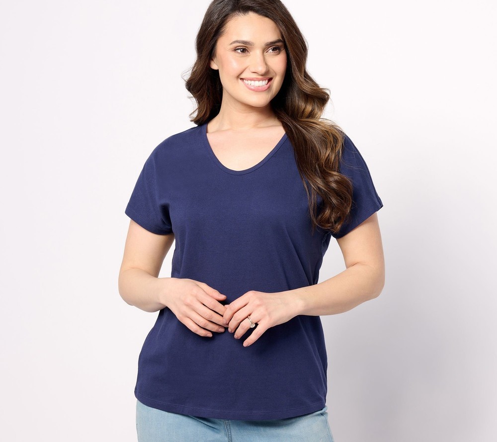 Denim & Co. Women's Top Sz XS Essentials True Cotton Jersey Dolman Blue A633280
