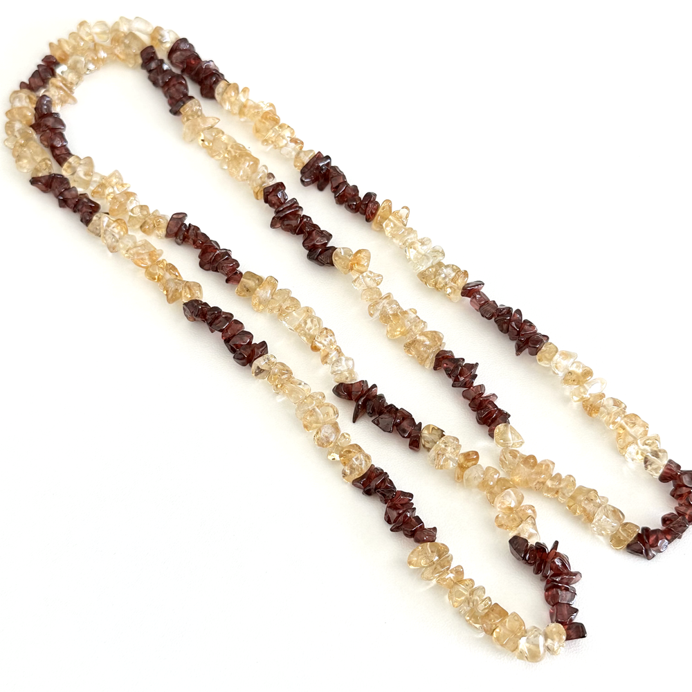Vintage Natural Garnet & Citrine Gemstone Long Beaded Strand Necklace 32