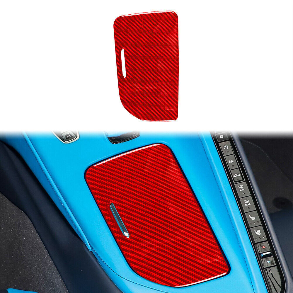 For Corvette C8 Vinyl Red Carbon Fiber Car Central Console Water Cup Panel Cover