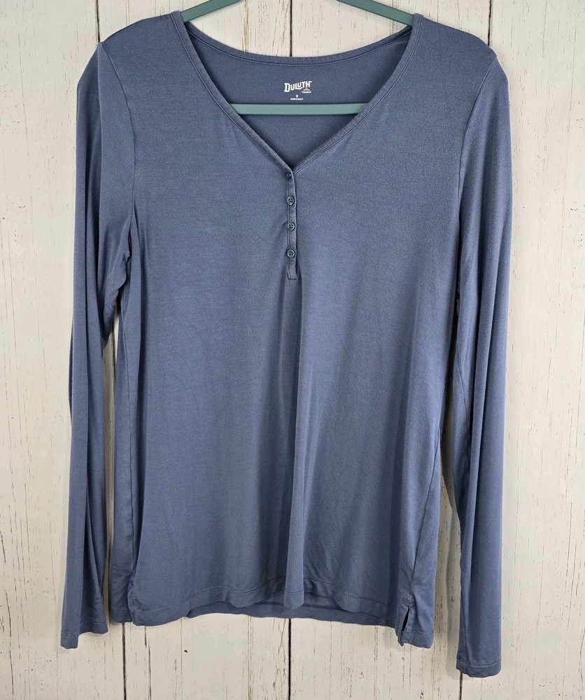 Duluth Trading Women's Dang Soft Long Sleeve Henley Blue Size Small