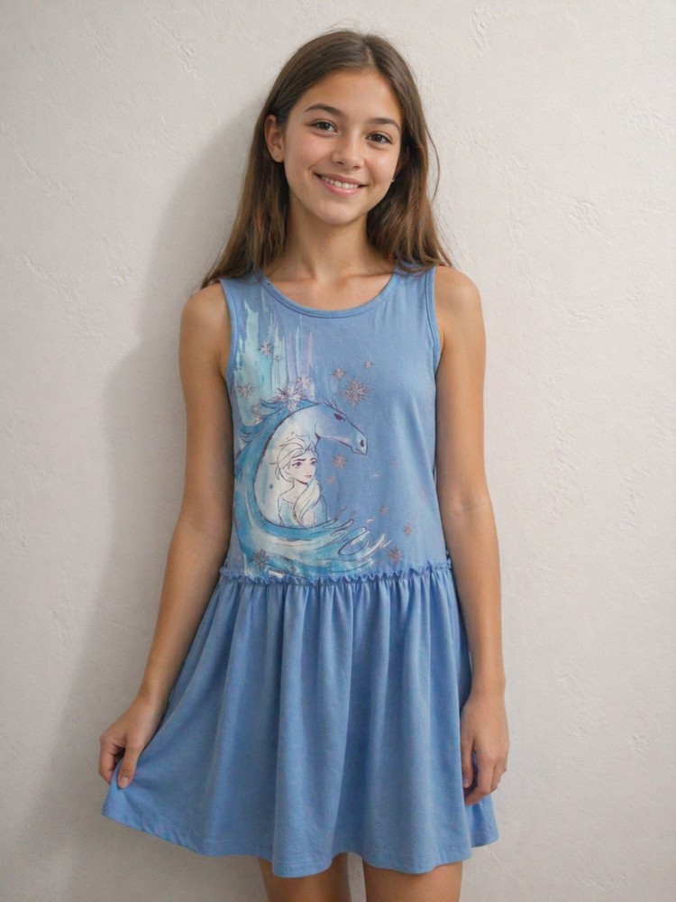 Disney Elsa Frozen Blue Sleeveless Fit & Flare Girls Dress Size 8-10