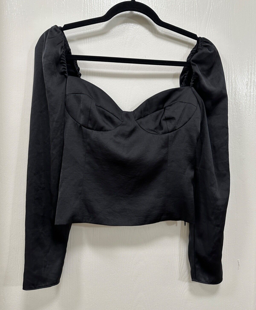 Wilfred New Novella Satin Black Puff Long sleeve Side Zip Women Top size S