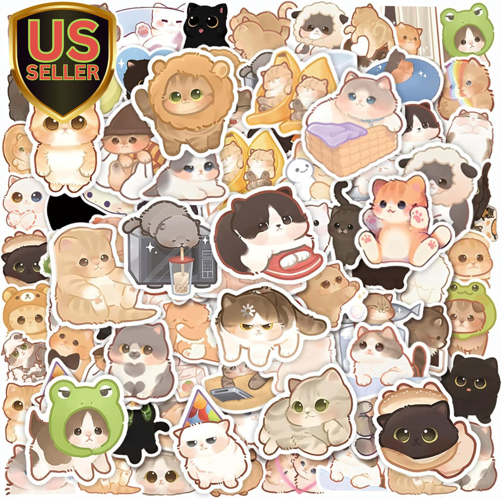 100PCS Cute Cat Stickers for Kids Girls Teen Adults, Waterproof Cartoon Kawai...