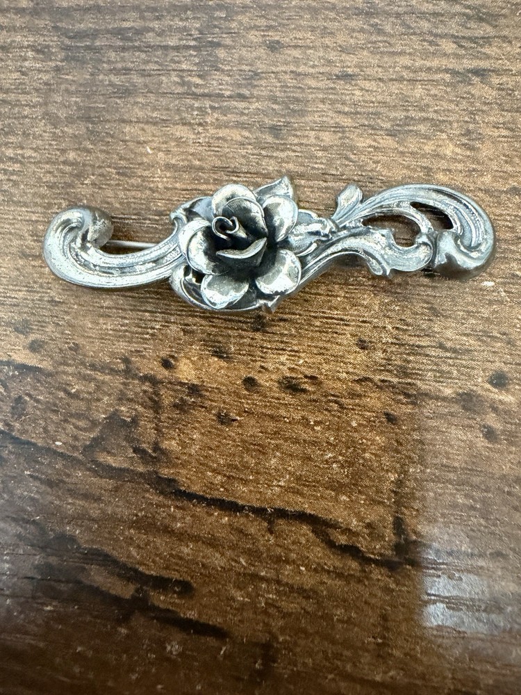 Jewel Art Sterling Silver Flower Pin, Brooch 2 1/2” Long Vintage