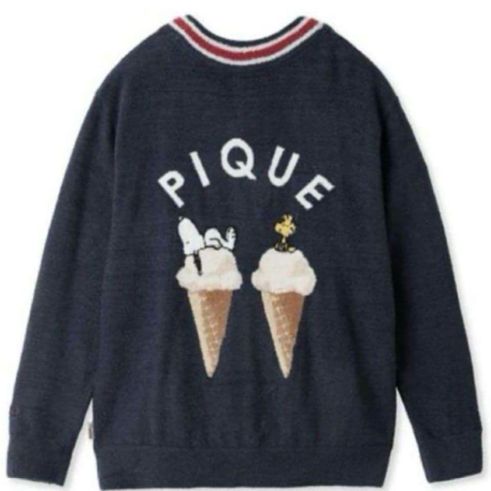 Gelato Pique x Snoopy Smoothy Cardigan Navy Ice Cream Print New