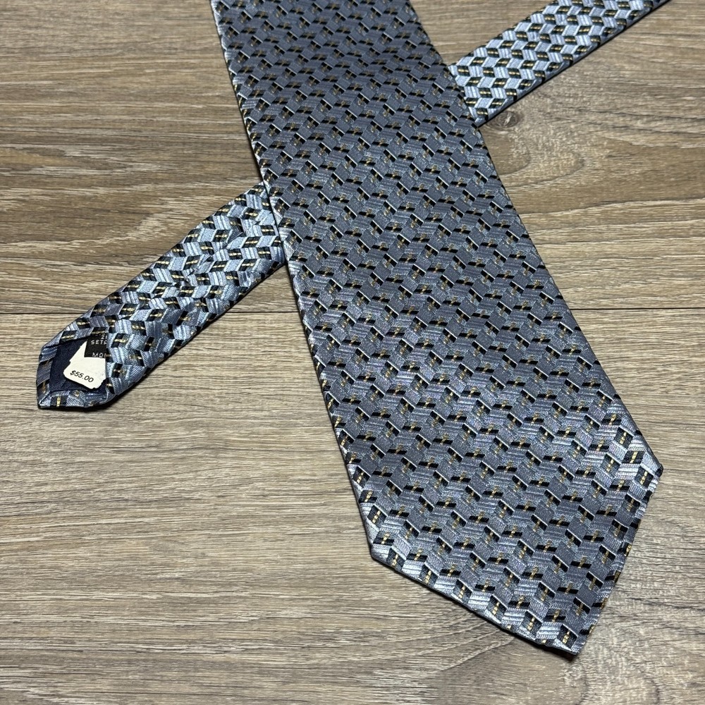 Emilio Romano Handmade in Italy Luxury 100% Silk Neck Tie Blue Silver Gold 57