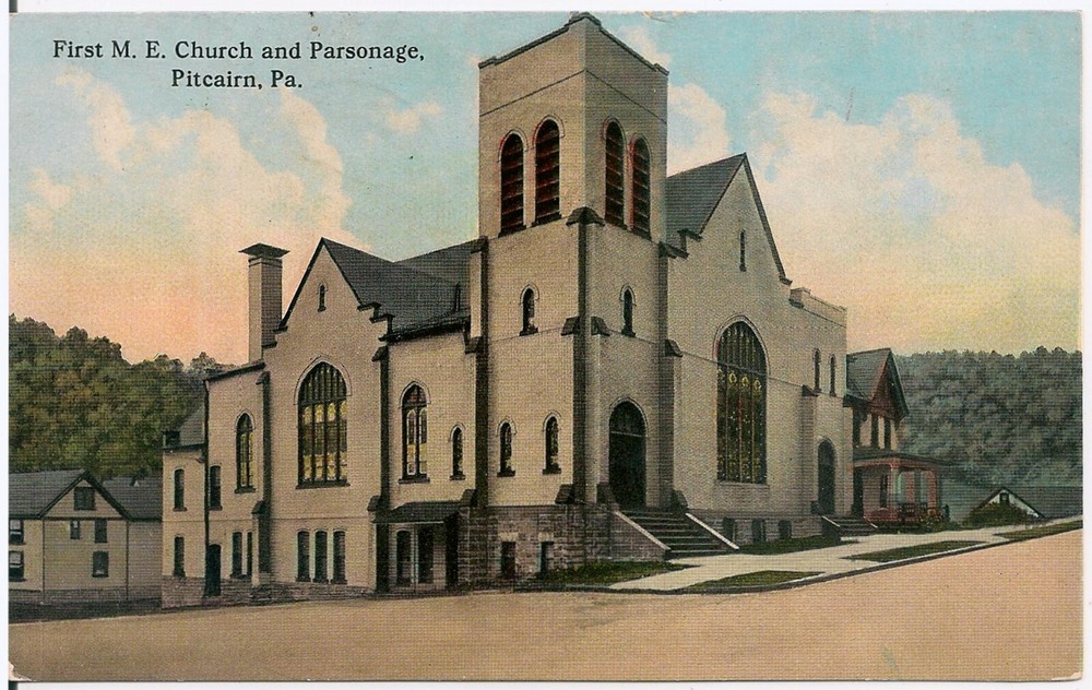 First M.E. Church and Parsonage in Pitcairn PA Postcard 1915