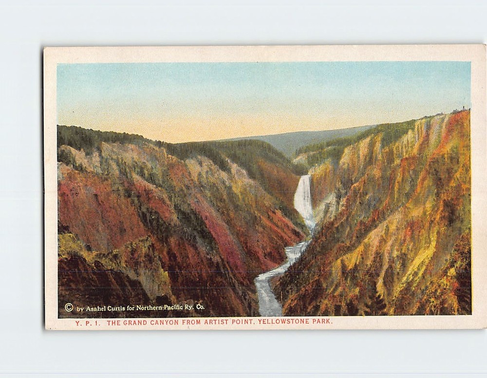 Postcard The Grand Canyon From Artist Point Yellowstone Park Wyoming USA