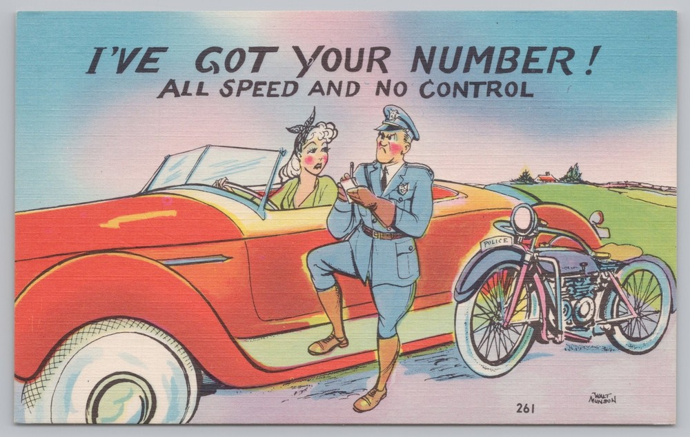 Comics~Cop & Woman In Car~All Speed & No Control~Vintage Postcard