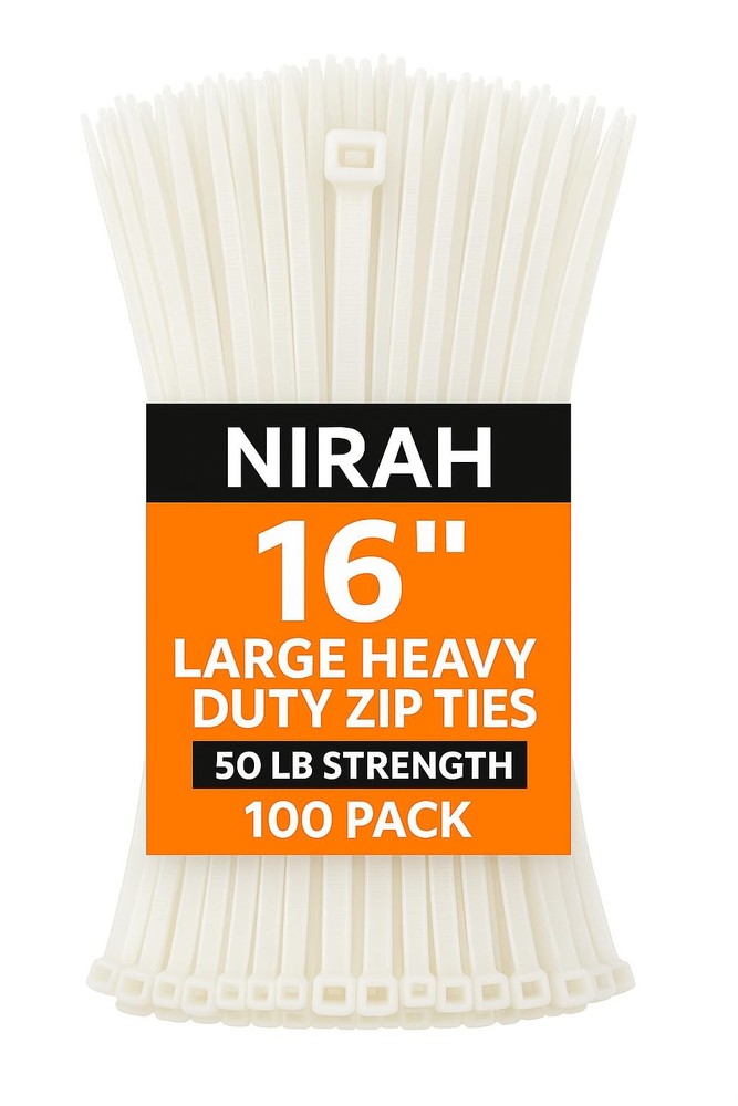 16-Inch Heavy Duty Clear White Zip Ties UV Resistant Cable Ties Self-Locking