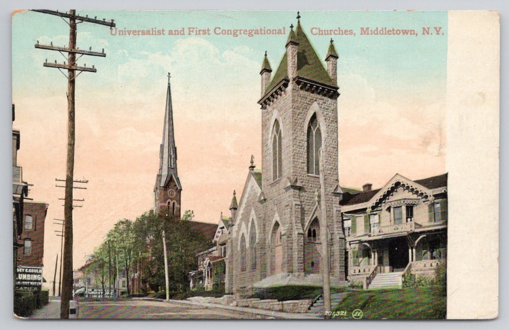 Middletown NY Universalist First Congregational Churches Postcard c1910