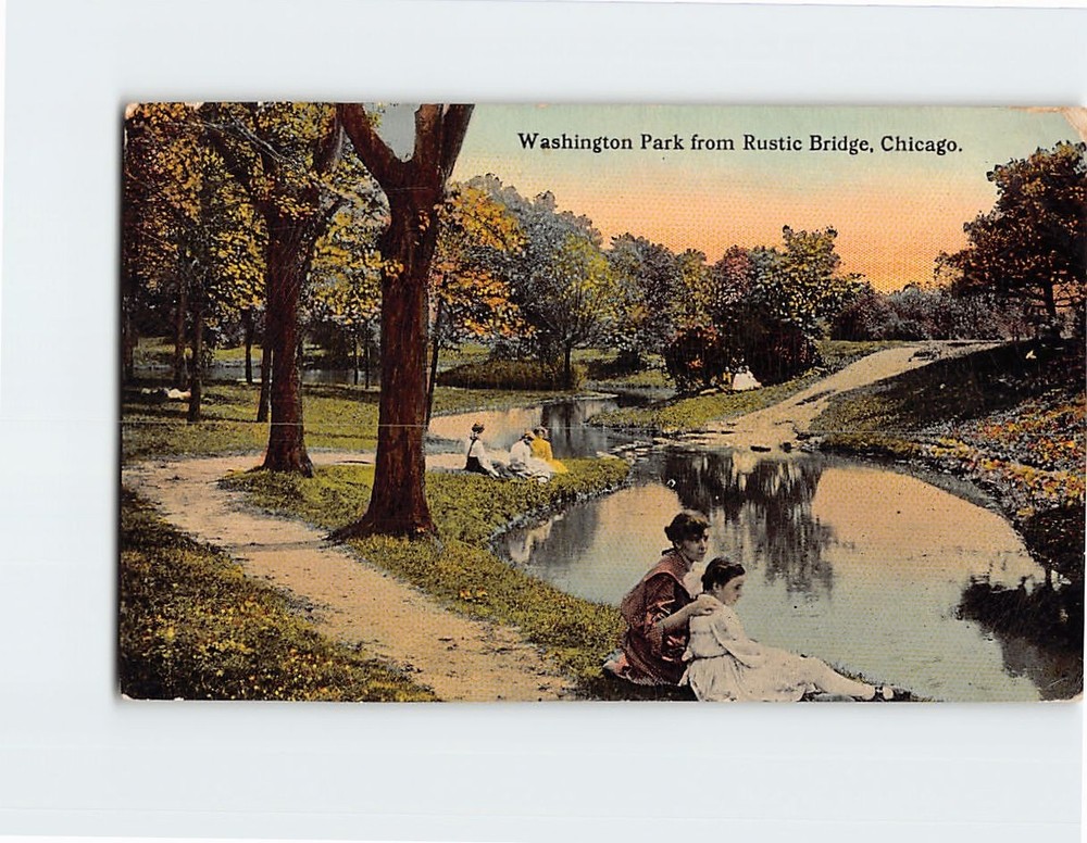 Postcard Washington Park from Rustic Bridge Chicago Illinois USA