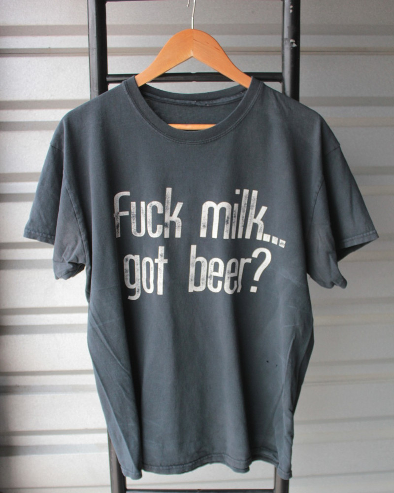 Vintage 90s F**k Milk Got Beer? parody humor mens blk t-shirt LG
