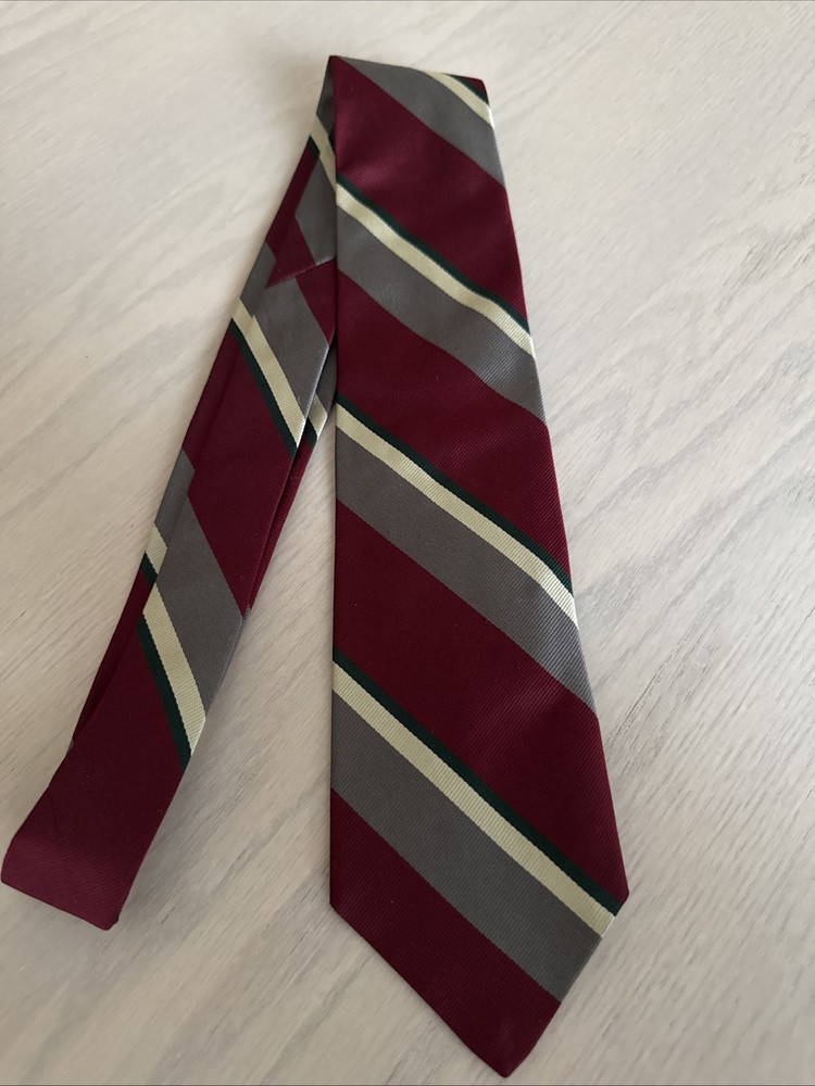 Brooks Brothers Men's Silk Burgundy Brown Green Striped Tie Made In USA 3.25x56