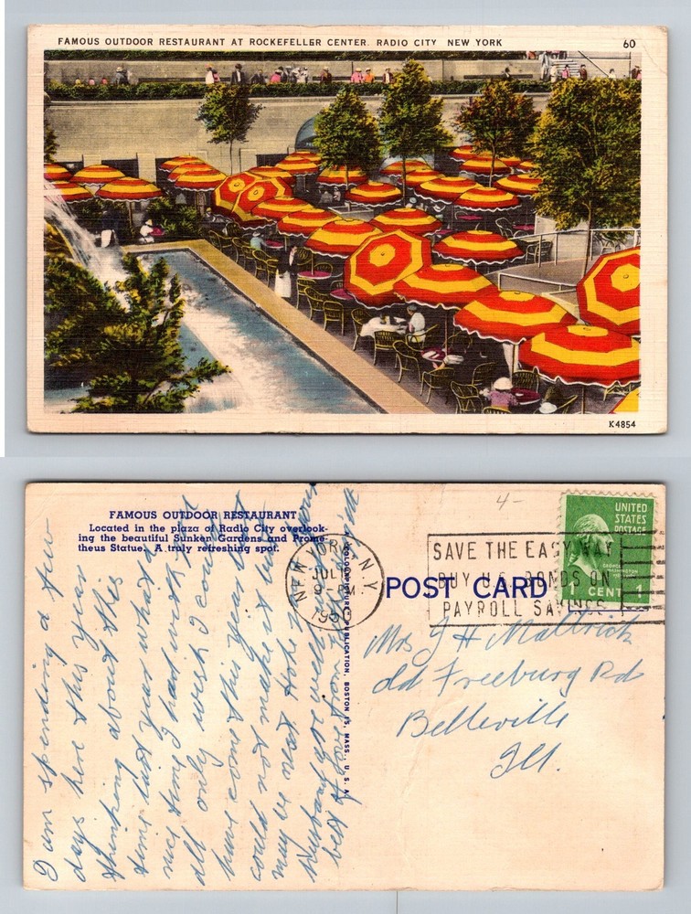 New York City NY, Rockefeller Center Outdoor Restaurant Vintage Postcard