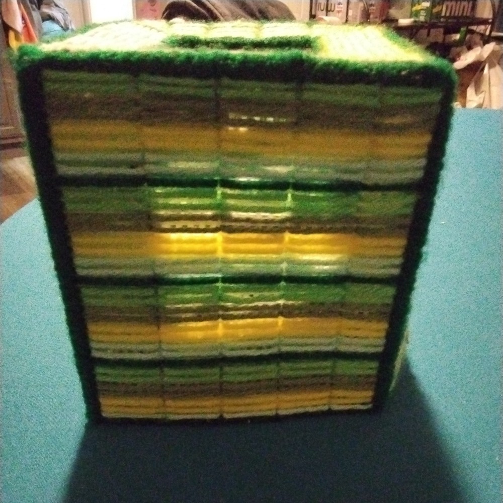 Vintage crocheted tissue box design with lots of color nice to cover tissue box