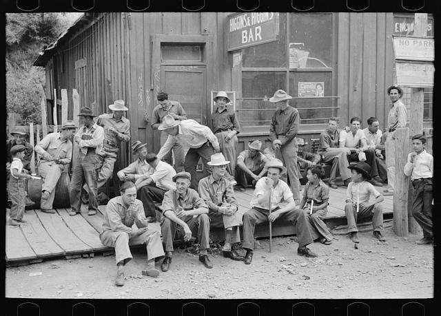 Mogollon New Mexico 1940 Men Outside Bar on Boardwalk Gold Mining Town