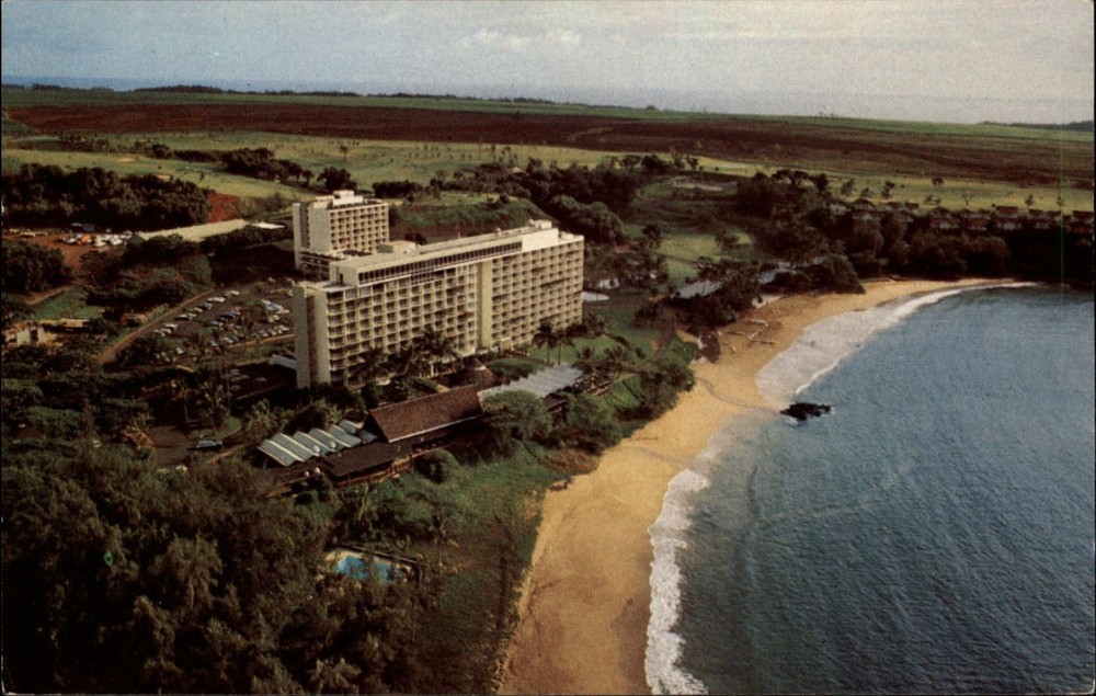 Hawaii Kalapaki Beach Kauai Surf swimming pool aerial view ~ vintage postcard