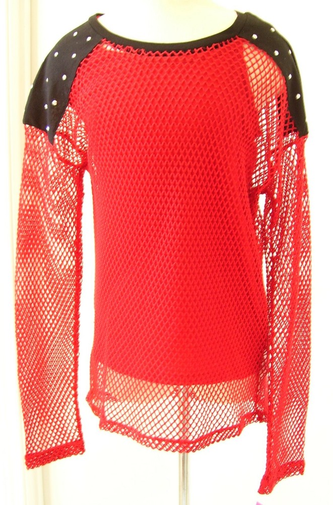 Star Ride 2 Pc Red Black Spaghetti Tank & LS Net Mesh Over Shirt Sz L 14-16