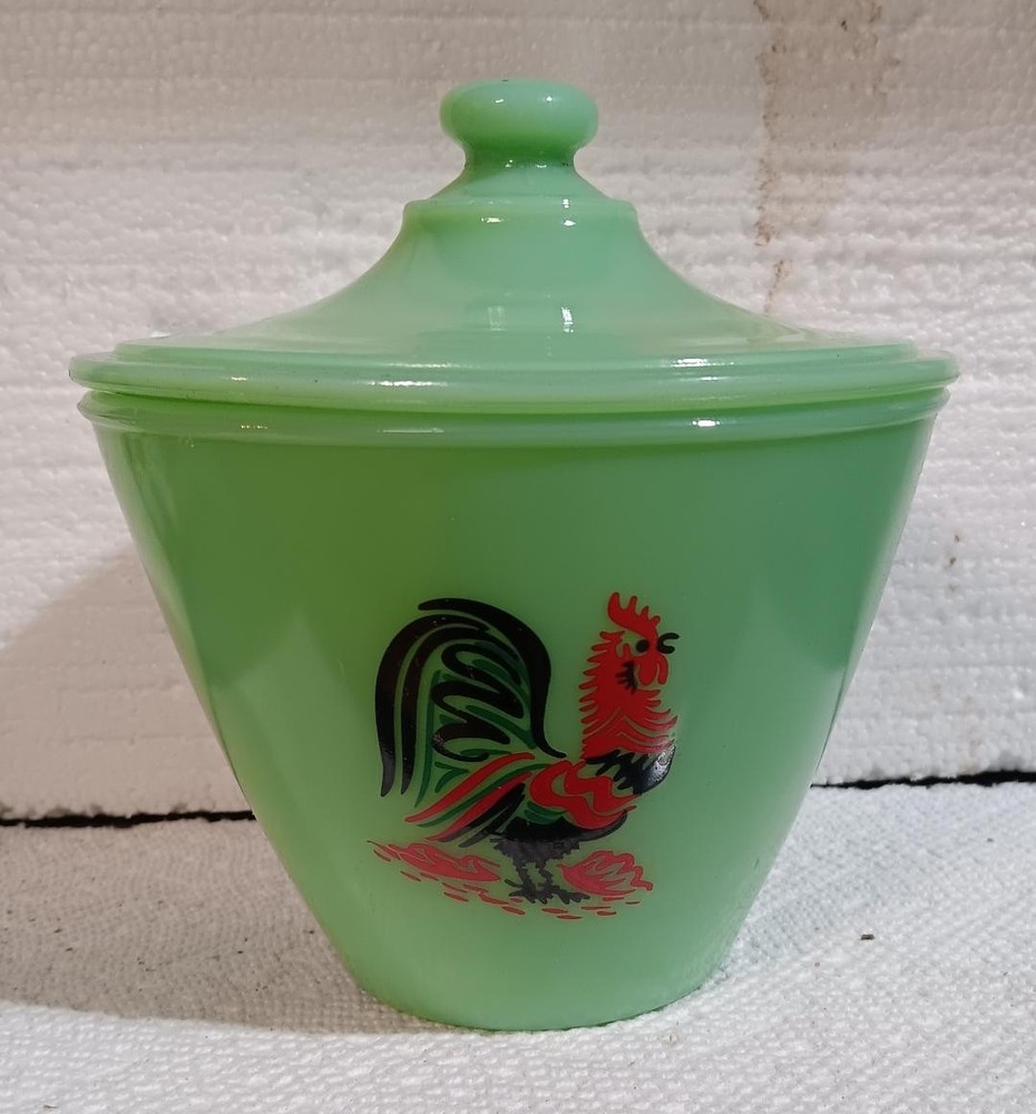 Dripping Jar Rooster Jadeite Green Glass  Kitchen