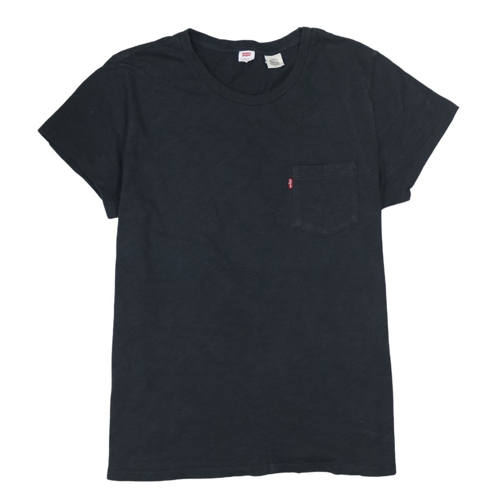 Levis Womens T Shirt Black Faded Cotton Red Tab Chest Pocket Basic Streetwear L
