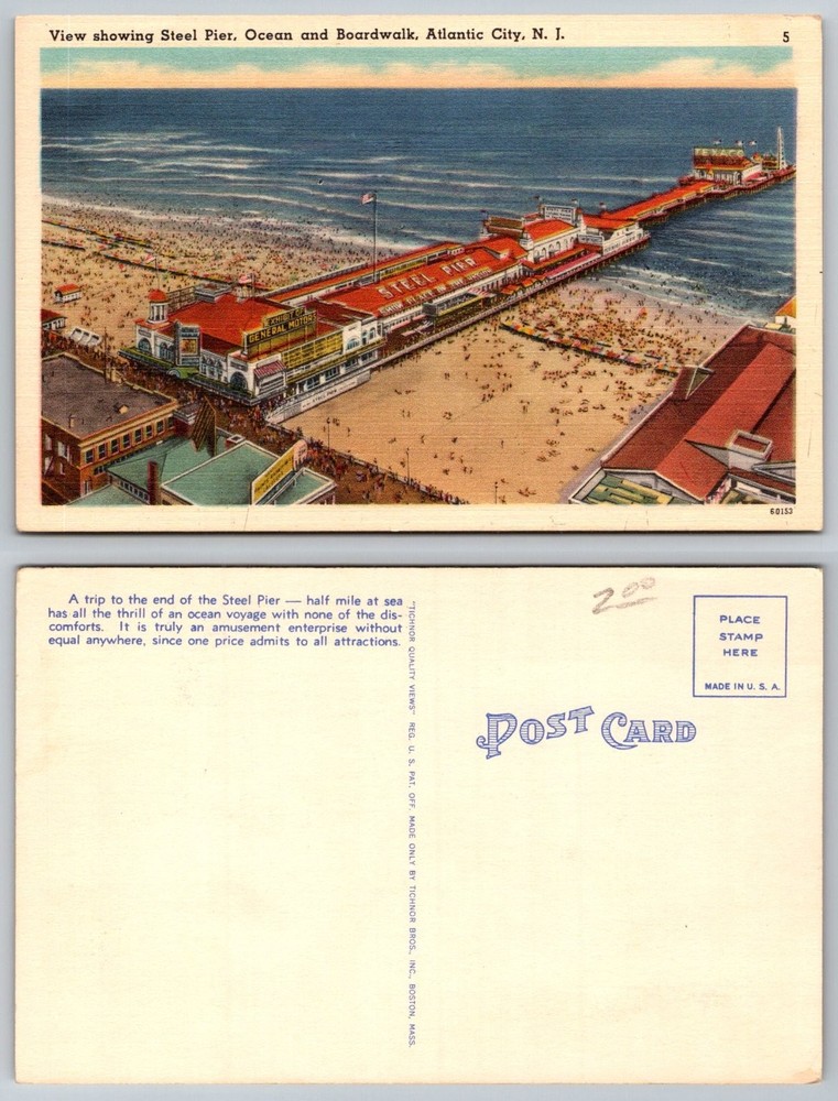 Vintage Tichnor Steel Pier Atlantic City NJ Postcard General Motors Exhibit