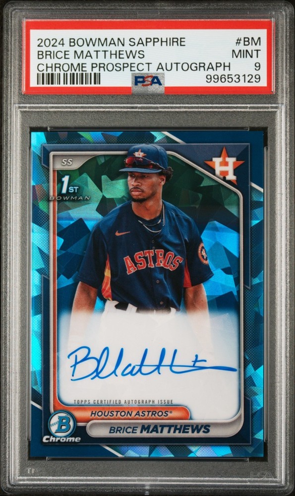 Brice Matthews Bowman Sapphire Chrome Autograph Houston Astros Psa 9
