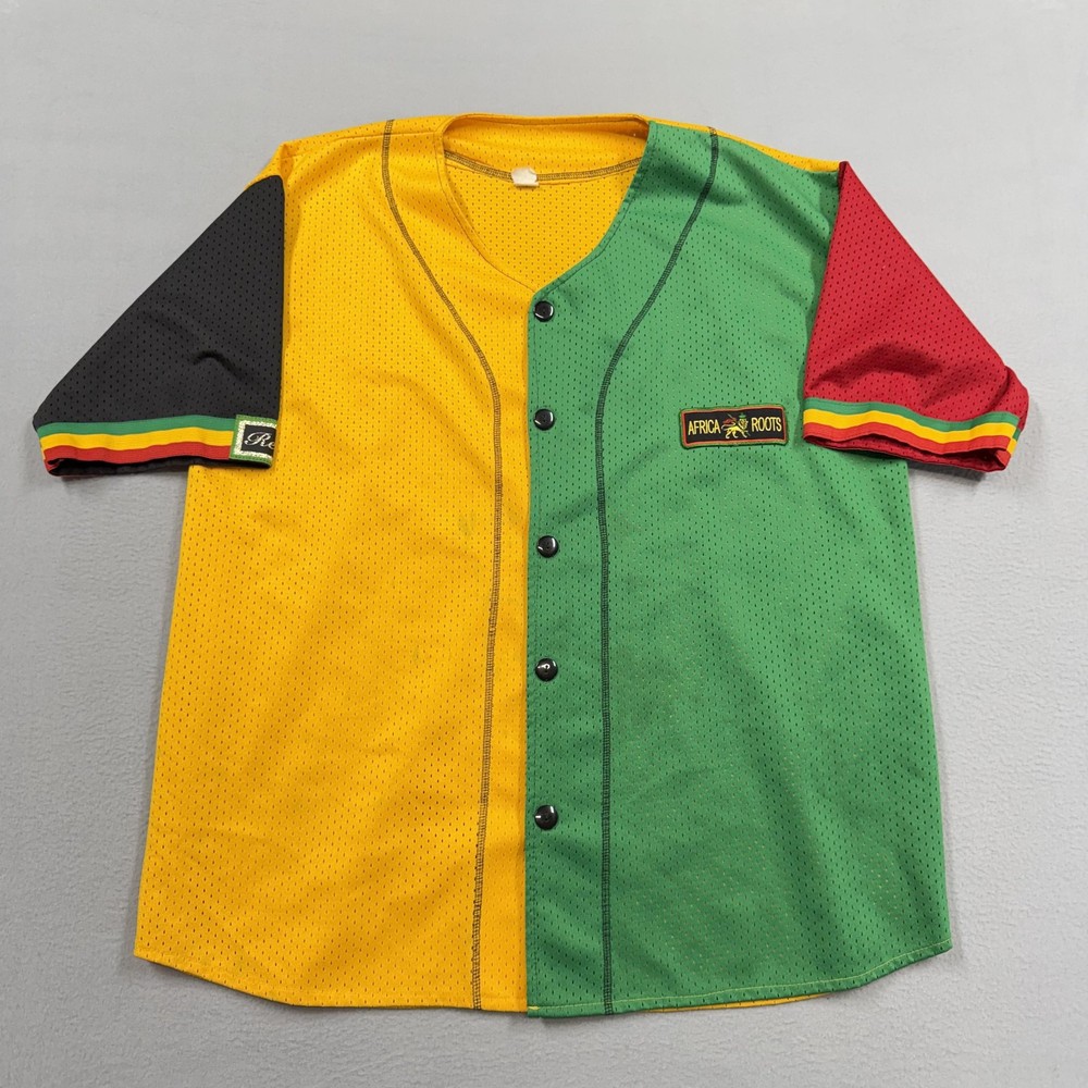 Respect Shirt Mens Large Multicolor Africa Roots Rasta Mesh Button Jersey