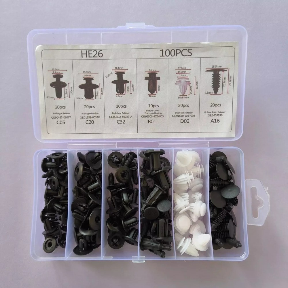 For 100PCS Car Clips Fixer Plastic Fasteners Kit Push Type Rivets Assortment